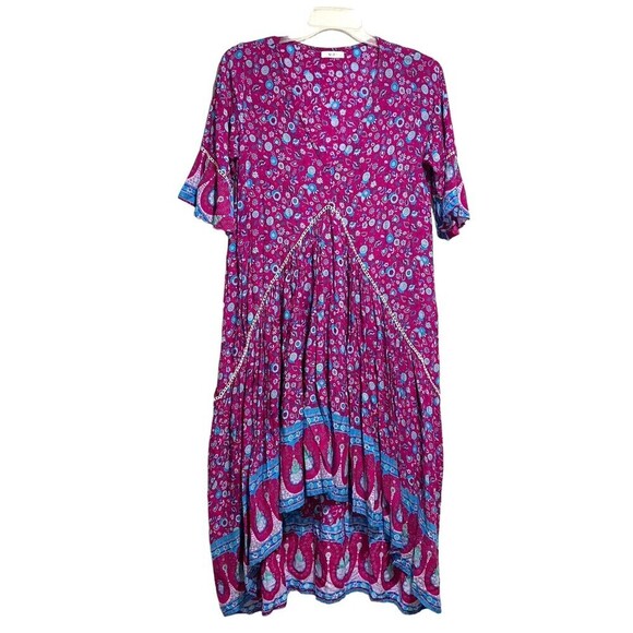 Aura Boho Gypsy Peasant Flowy High Low Maxi Dress Multicolor Size Medium - Picture 1 of 15